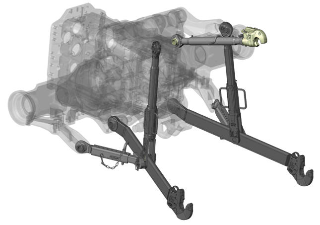 CAD drawing of a tractor rear linkage